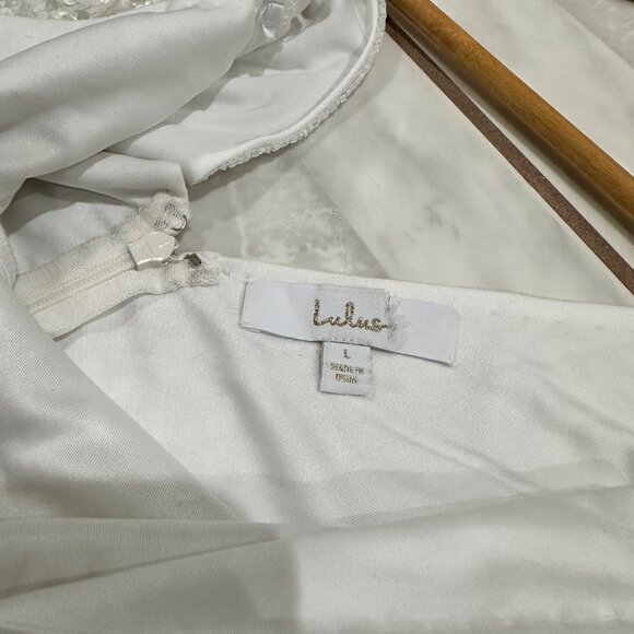 Lulus Maxi Dress Womens Size Large White Beaded Sequin Just the Beginning Bridal - Picture 6 of 8